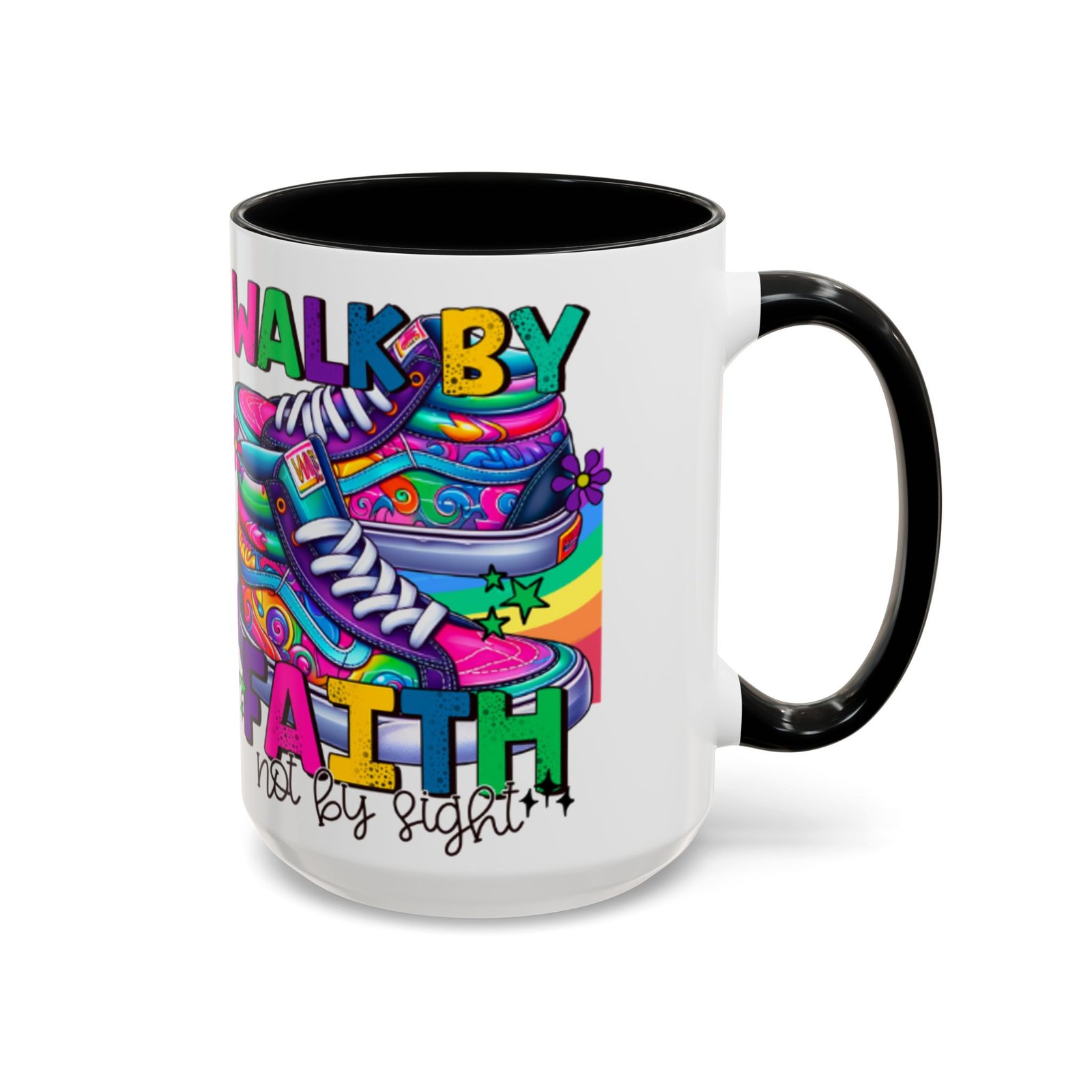 Accent Mug — "Walk by Faith Not by Sight" Colorful Sneakers Christian Coffee Mug - Image 7