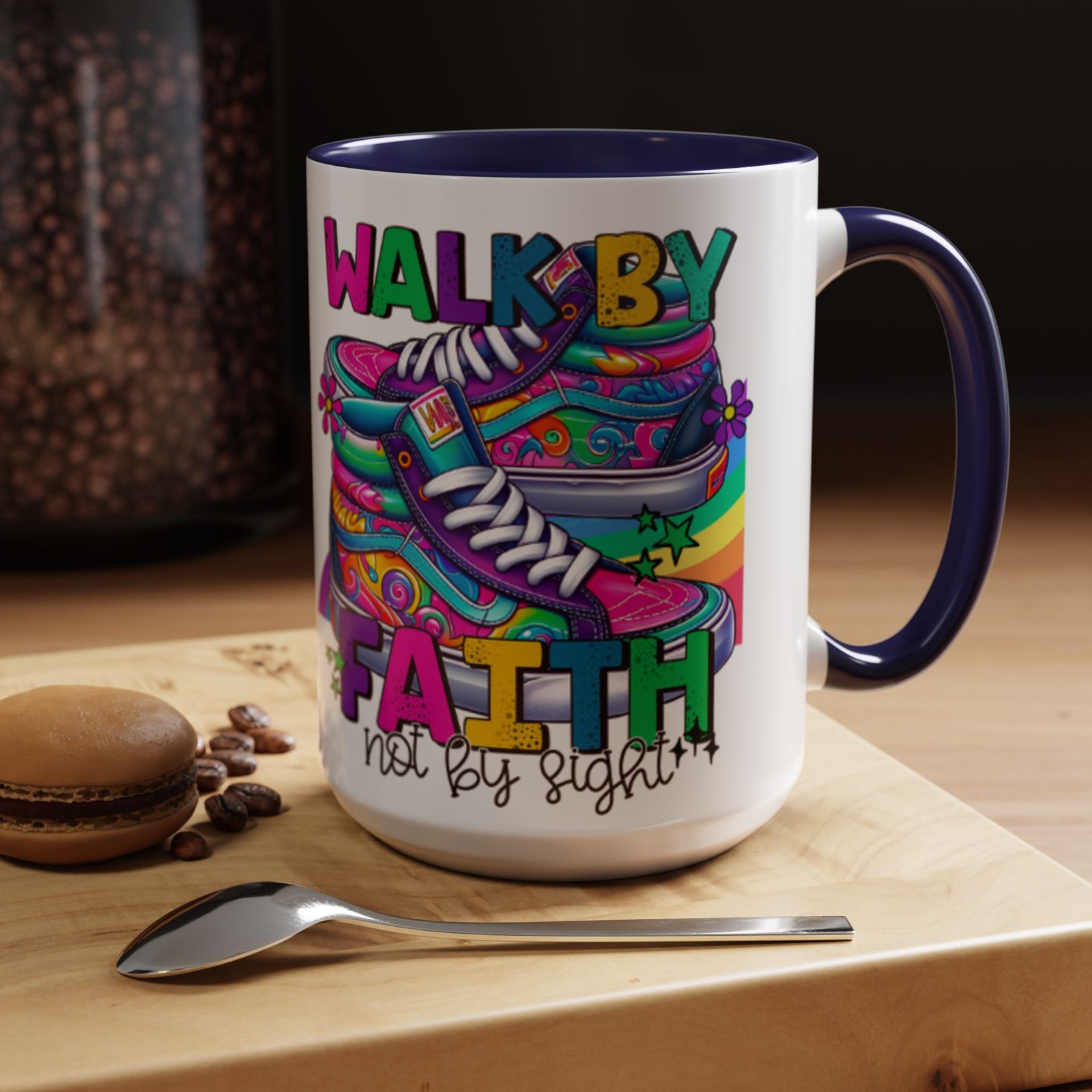 Accent Mug — "Walk by Faith Not by Sight" Colorful Sneakers Christian Coffee Mug - Image 15