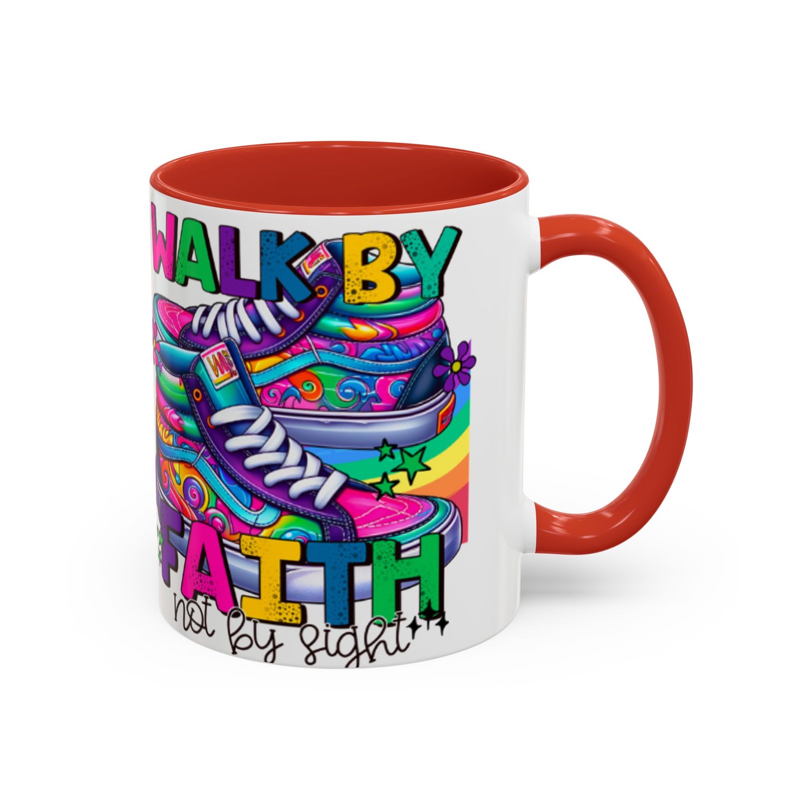 Accent Mug — "Walk by Faith Not by Sight" Colorful Sneakers Christian Coffee Mug - Image 47
