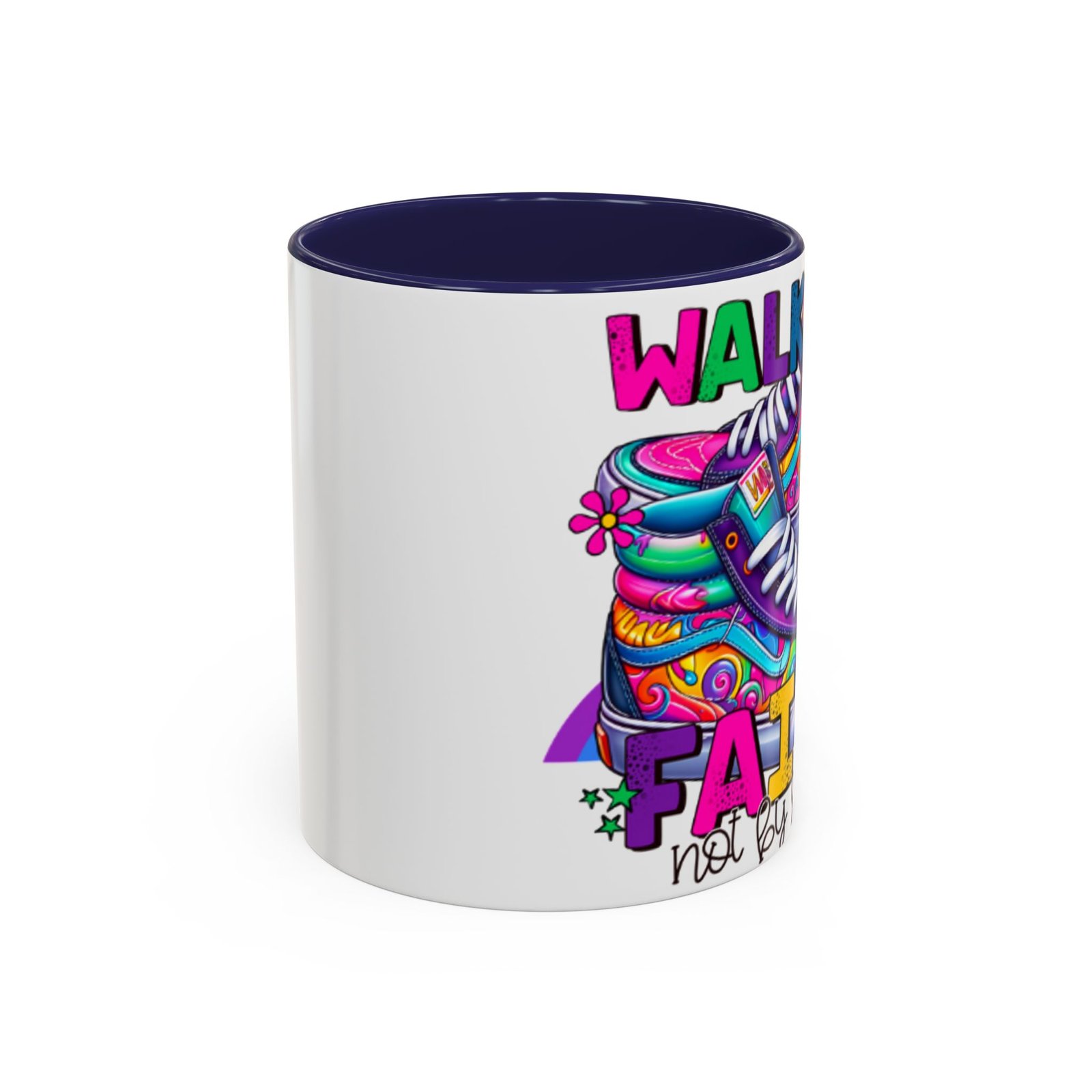 Accent Mug — "Walk by Faith Not by Sight" Colorful Sneakers Christian Coffee Mug - Image 36