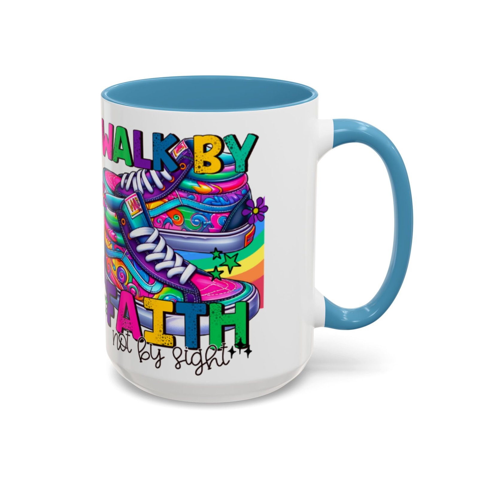 Accent Mug — "Walk by Faith Not by Sight" Colorful Sneakers Christian Coffee Mug - Image 27