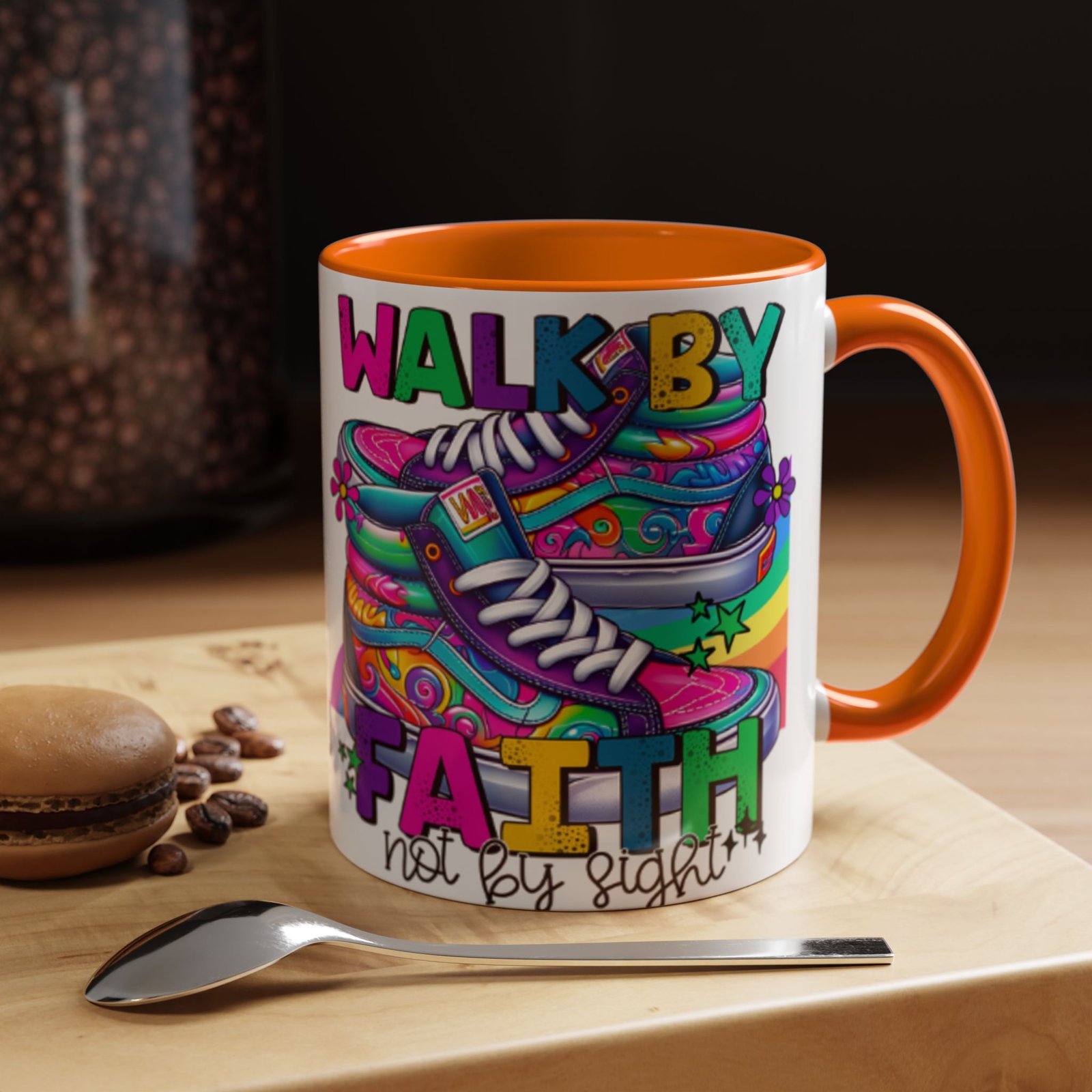 Accent Mug — "Walk by Faith Not by Sight" Colorful Sneakers Christian Coffee Mug - Image 55
