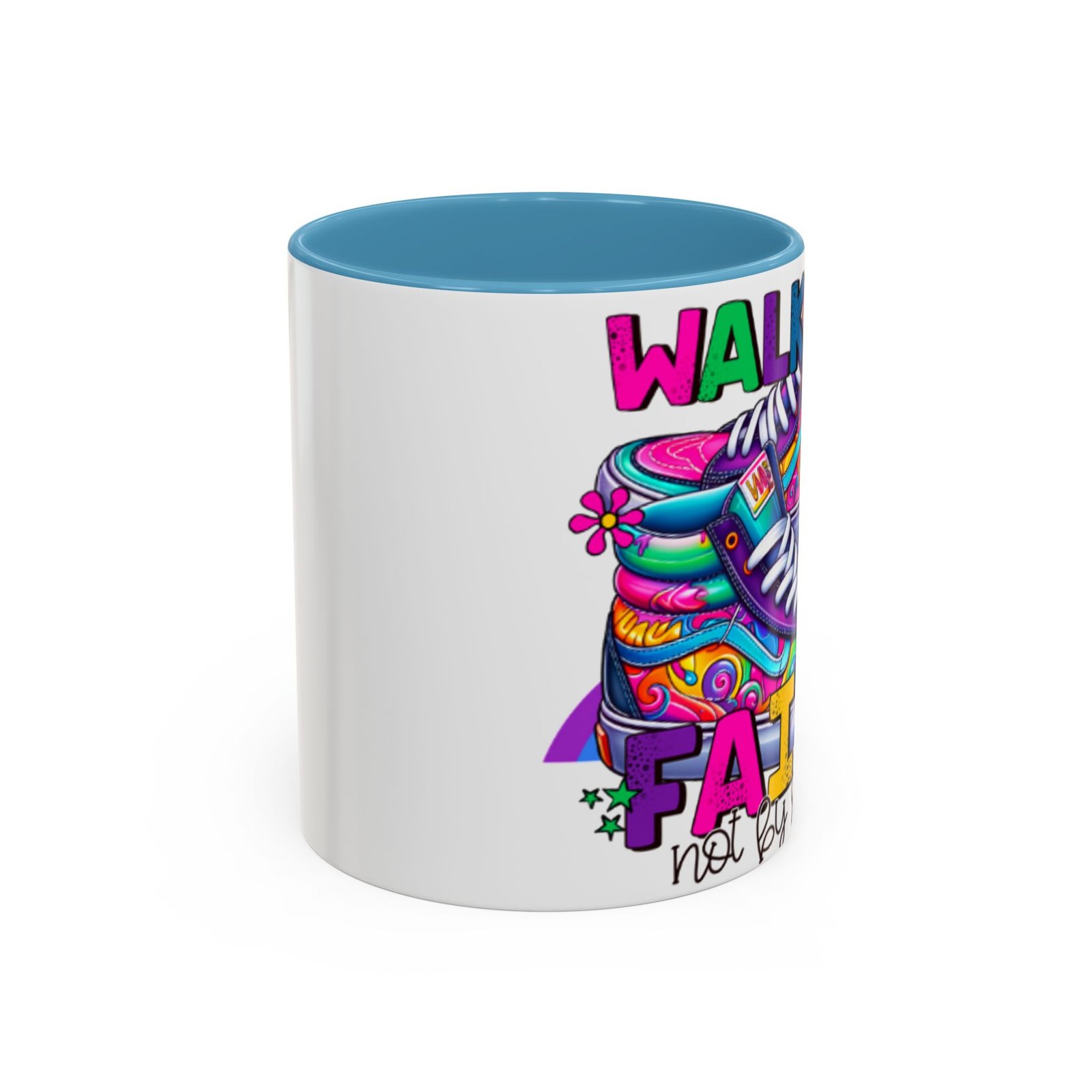 Accent Mug — "Walk by Faith Not by Sight" Colorful Sneakers Christian Coffee Mug - Image 2
