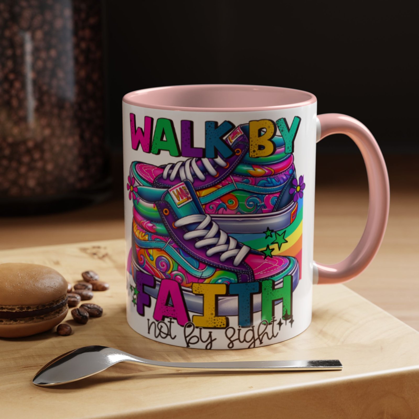 Accent Mug — "Walk by Faith Not by Sight" Colorful Sneakers Christian Coffee Mug - Image 45