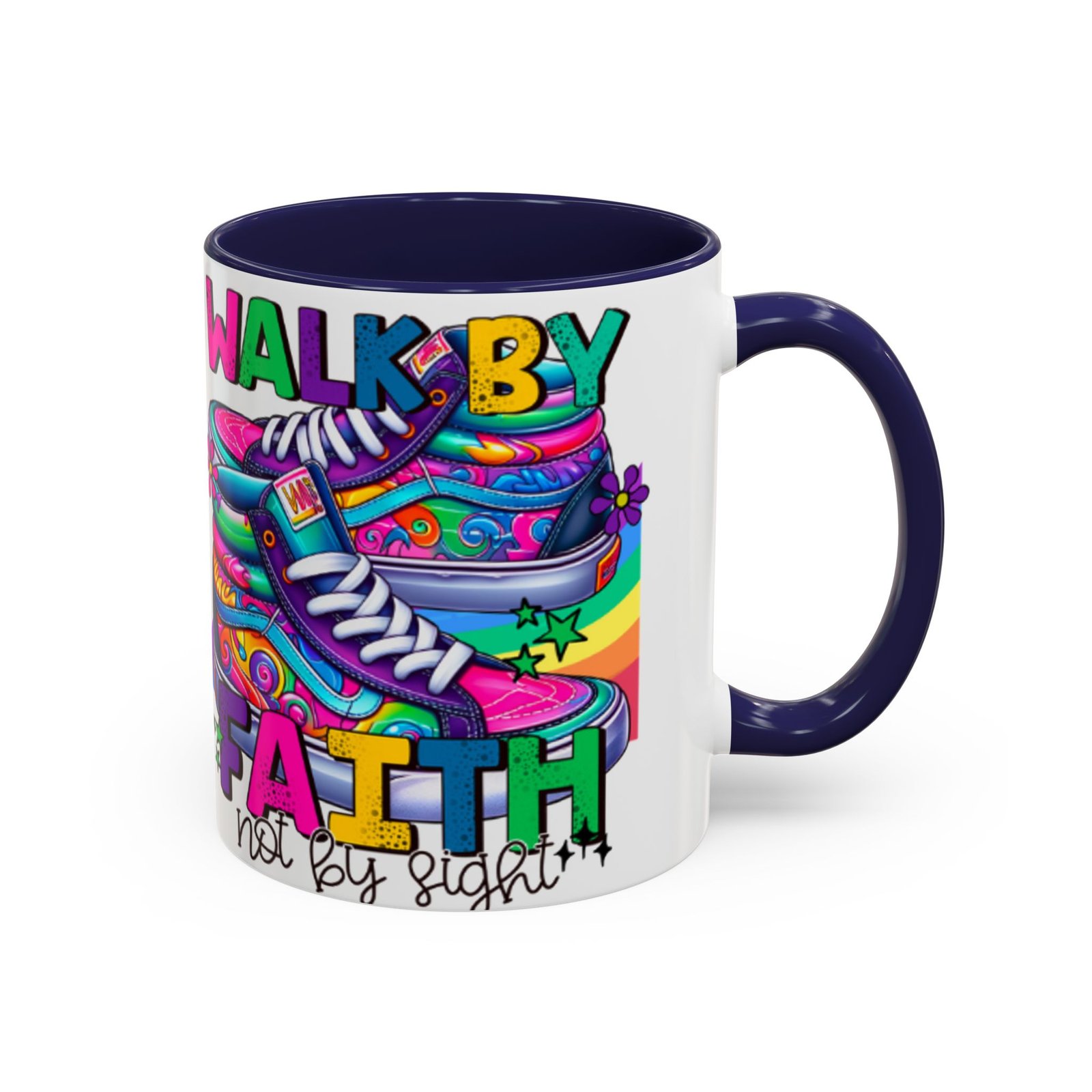 Accent Mug — "Walk by Faith Not by Sight" Colorful Sneakers Christian Coffee Mug - Image 37