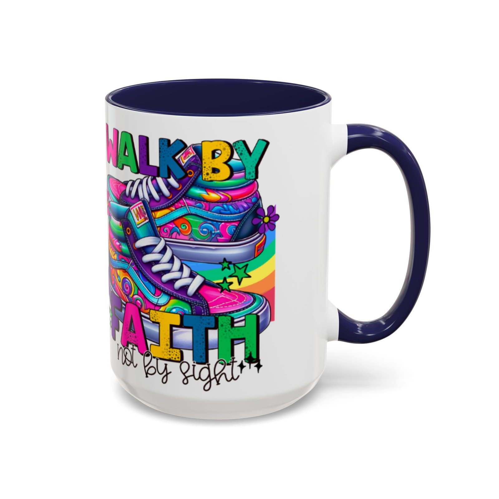 Accent Mug — "Walk by Faith Not by Sight" Colorful Sneakers Christian Coffee Mug - Image 12