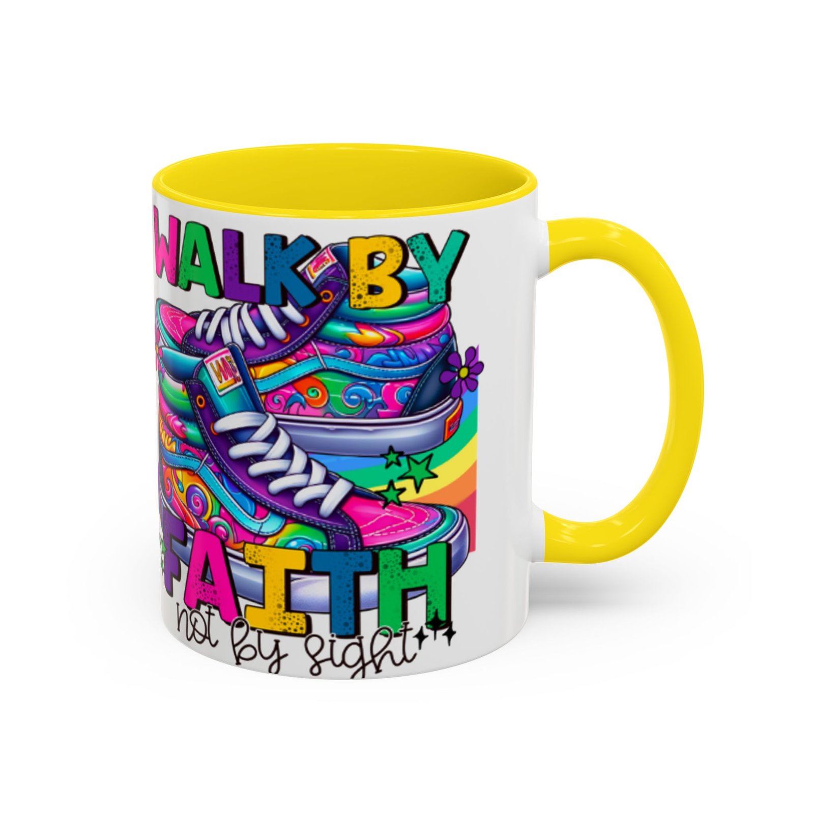 Accent Mug — "Walk by Faith Not by Sight" Colorful Sneakers Christian Coffee Mug - Image 57