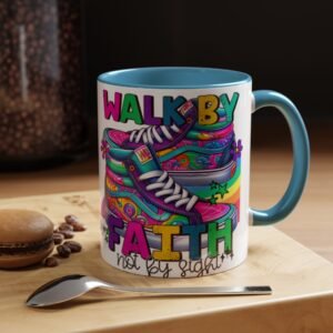 Accent Mug — "Walk by Faith Not by Sight" Colorful Sneakers Christian Coffee Mug