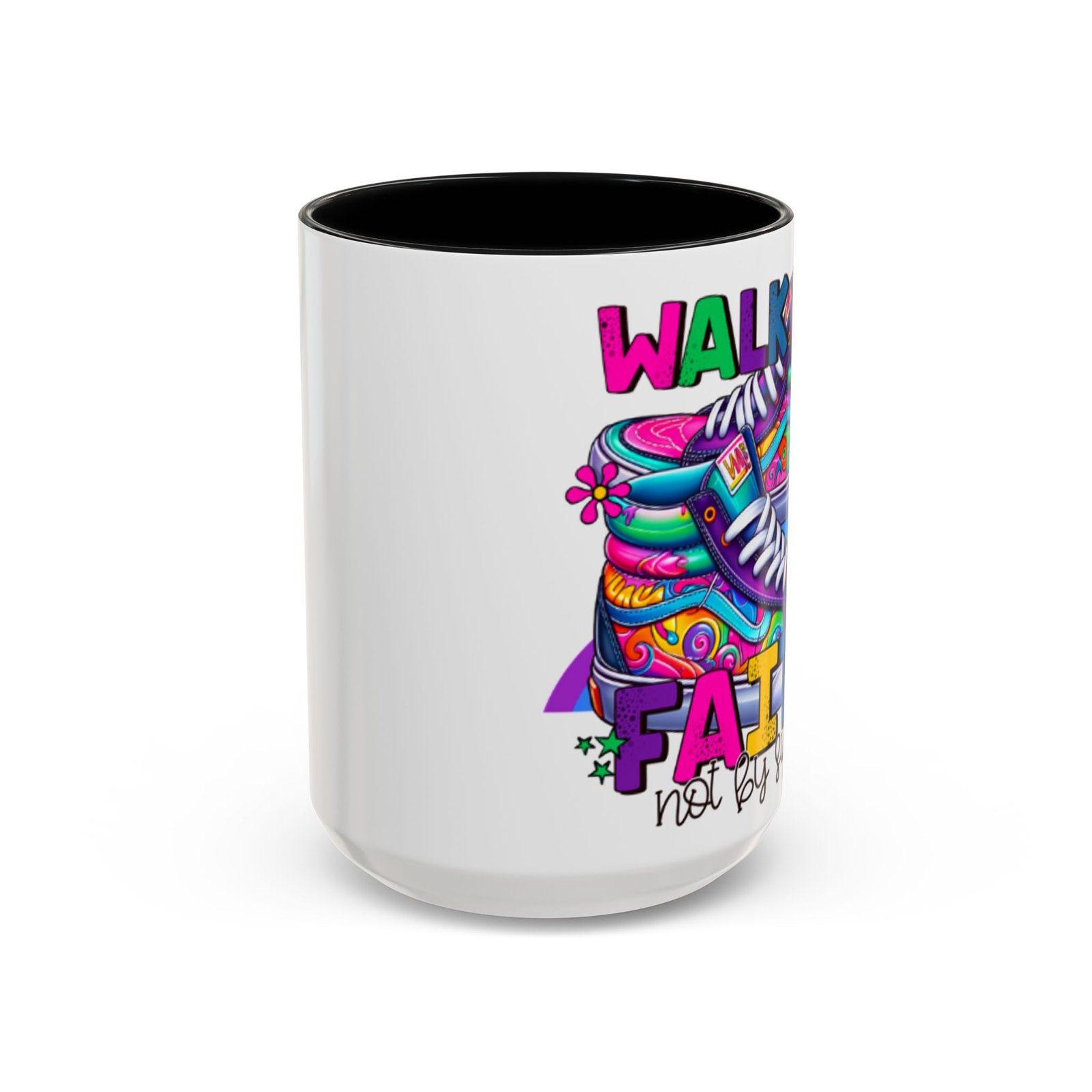 Accent Mug — "Walk by Faith Not by Sight" Colorful Sneakers Christian Coffee Mug - Image 6