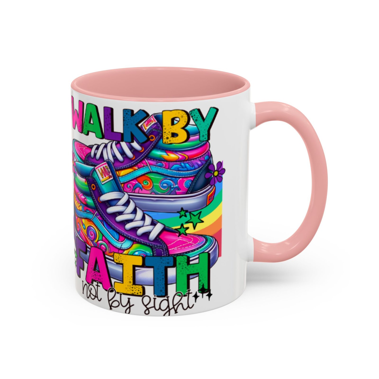 Accent Mug — "Walk by Faith Not by Sight" Colorful Sneakers Christian Coffee Mug - Image 42