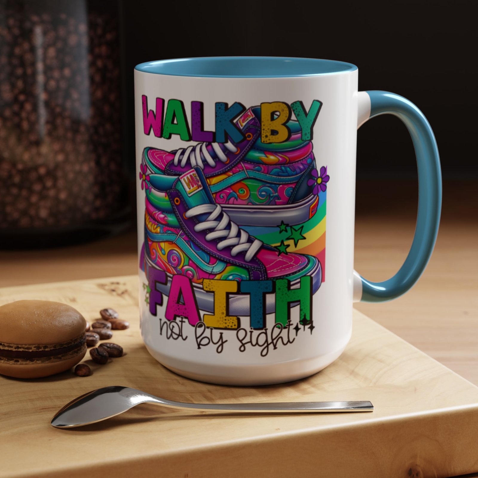 Accent Mug — "Walk by Faith Not by Sight" Colorful Sneakers Christian Coffee Mug - Image 30