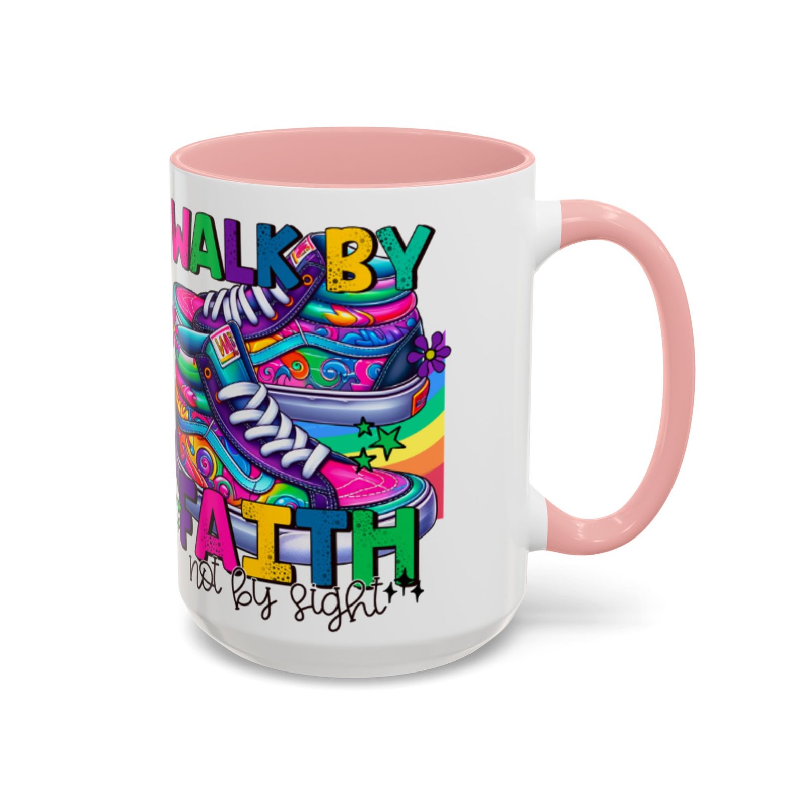 Accent Mug — "Walk by Faith Not by Sight" Colorful Sneakers Christian Coffee Mug - Image 17