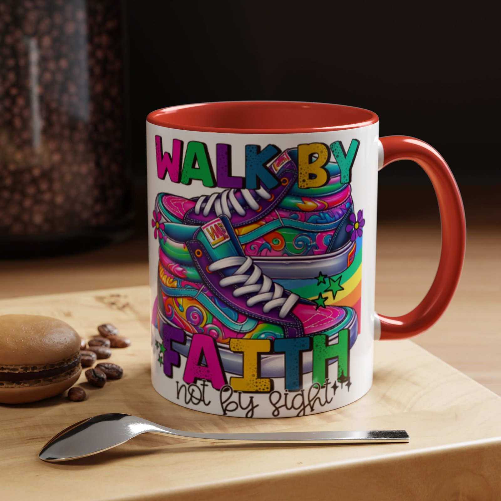 Accent Mug — "Walk by Faith Not by Sight" Colorful Sneakers Christian Coffee Mug - Image 50